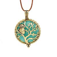 Aromatherapy Essential Oil Diffuser Necklace Owl Pendant Locket Jewelry Handmade Brass Perfume Necklace with Waxed Necklace Cord