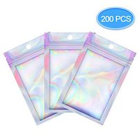 EAONE 200 Pcs Mylar Zip Lock Bags, Aluminum Foil Bags Double-Sided Metallic Foil/Mylar Ziplock Bags Food Storage Bags Hanging Storage Pouch (Holographic Rainbow Color 2.95 x 4.7 Inch)