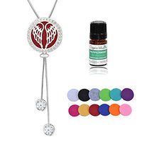 Anavia Adjustable Essential Oil Diffuser Slider Necklace Set for Women Girls, 0.98" Aromatherapy Pendant, 1 Aroma Oil (Lavender, Lemongrass, Orange, Peppermint, Tea Tree, Eucalyptus), 12 Refill Pads