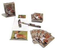 Love My Dog Gift Set - 4 Piece Bundle- One Custom Fine Art Writing Pen, One Matching Magnetic List Pad, One Matching Decorative Magnet, One Matching Deck Playing Cards (Welsh Corgi)
