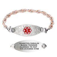 Divoti Custom Engraved Medical Alert Bracelets for Women, Stainless Steel Medical Bracelet, Medical ID Bracelet w/Free Engraving – Lovely Filigree Tag w/Inter-Mesh Rose Gold/Silver-Red-6.5"