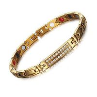 HiTreasure Gold Titanium Steel with Zircon 4 Elements Magnetic Therapy Health Link Bracelet for Pain Arthritis Men Women(Imported,3000 Gauss Each Link)