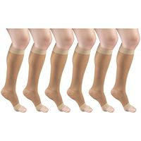 Sheer Compression Stockings, 15-20 mmHg, Women's Knee High Length, Open Toe, 20 Denier Beige Large (6 Pairs)