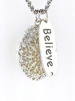 Filigree Oval Essential Oil Diffuser Necklace, Sterling Silver/Rhodium Plated with"Hope Ribbon" Charm, 24 inch Chain, and 3 Felt Pads Included.