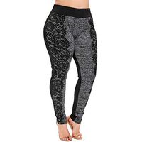 Womens Floral Lace Leggings Sexy High Waist Full Coverage Tummy Control Capris Summer Casual Full Length Pants Workout Sport Gym Yoga Fitness Tights Running Pants Plus Size