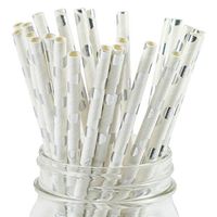 Paper Straws Silver Foil Polka Dot Pattern - Eco Friendly Wedding Straws - Dozens of Designs & Perfect For Any Party! Frozen Dessert Supplies - 1,000 Count