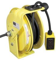KH Industries RTB Series ReelTuff Industrial Grade Retractable Power Cord Reel with Black Cable, 12/3 SJOW Cable Prewired with Four Receptacle Outlet Box, 20 Amp, 25' Length, Yellow Powder Coat Finish