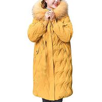 HNTDG Women Coat Fur Collar Hooded Down Jacket Parka Outerwear Long Thicker Winter Warm Slim Down Coat Overcoat Yellow