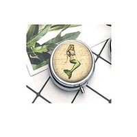 Compact 3 Compartment Medicine Case, Pill Box for Pocket or Purse Pill Box Decorative Pill Case with Gift Box Vintage Mermaid Pendant The Pill Box/Pill case