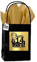 Black & Gold 14th Birthday/Anniversary Cheers Themed Small Party Favor Gift Bags with Tags -12pack