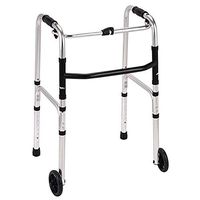 Folding Lightweight Aluminium Walking Frame Zimmer Walker with 2 Wheels -6 Levels Adjustable Height Non Slip Crutches Limited Mobility Aid Handicapped Disabled Users Forearm Support Walker