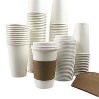 Black Cat Avenue 50 Sets 16oz Disposable Hot White Paper Cups with Lids and Sleeves For Hot Drinks Coffee Cocoa Chocolate Latte Cappuccino