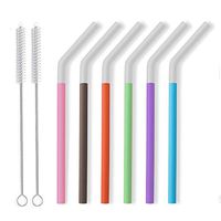 ALINK Reusable Wide Folding Silicone Smoothie Straws, Long Collapsible Bent Drinking Straws for 20oz 30oz Tumblers, Set of 6 with Cleaning Brush & Carrying Case