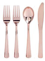 200 Piece Plastic Silverware Set | Rose Gold Cutlery | Disposable Flatware | 100 Forks 50 Spoons 50 Knives (50 Guests) by Bloomingoods