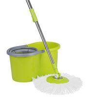 IKAYAA 360 Easy Rolling Spin Mop and Bucket System with 2 Microfiber Mop Heads Press Type,Extended Length Adjustable