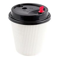 Black Plastic Coffee Cup Lid - Fits 8, 12 and 16 oz, with Red Heart Plug - 3 1/2" x 3 1/2" x 3/4" - 50 count box - Restaurantware