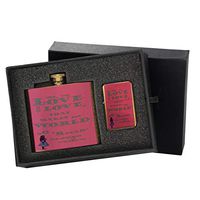 Alice in Wonderland Love Go Round - Gold Lighter and Pocket Hip Liquor Flask Survival Camping Gift Box Set