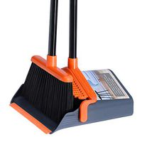 LEAVINSKY Broom and Dustpan Set, Broom Dustpan with 40"/52" Long Handle, Comb Teeth and Rubber Lip Design, Upright Broom and Dustpan Set for Home Kitchen Room Office Lobby Floor Use,Orange