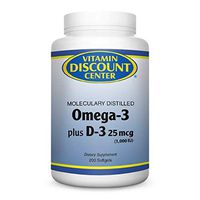 Vitamin Discount Center - Omega-3 Plus D-3 1000 I.U. - Benefits The Cardiovascular System and Supports Hair, Nails and Skin - 200 Softgels