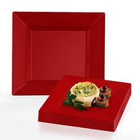 Elegant Disposable Plastic Dessert Plates 120 Pcs - Heavy Duty Fancy Square Red Salad Plates - 6.5" Reusable Appetizer Cake Plates - Bulk Party Supplies For Wedding, Easter, Birthday & All Occasions