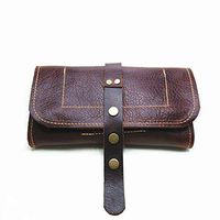 Smilepunk Traditional Genuine Leather Roll Up Tobacco Smoking Rolling Pouch Handmade Holder Bag Organize Case Gift for Mens (Brown)