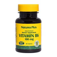 NaturesPlus Vitamin B6 (Pyridoxine HCI) - 100 mg, 90 Vegetarian Tablets - Energy & Metabolism Booster, Hair Skin & Nails, Memory, Mood, Immune System Support Supplement - Gluten-Free - 90 Servings