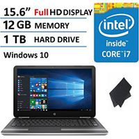 HP 15.6" High Performance Flagship Laptop PC - i7-6500U Processor, Full HD IPS LCD, 12GB RAM, 1TB HDD, DVD, WLAN, Bluetooth, HDMI, Microfiber screen clothing, Windows 10