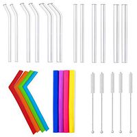 Eskyhouse 8 Reusable Silicone Straws and 12 Glass Drinking Straws 8MM4 10MM4 14MM4 Diameter 10" Length 5 Cleaning Brushes …