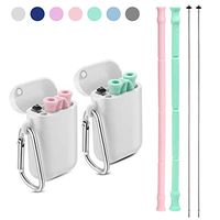 Yoocaa Reusable Silicone Collapsible Straws - 2 Pack Portable Drinking Straw with Colorful Carrying Case and Cleaning Brush, BPA Free - Pink Green