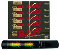 Herb Airtight Tube Pocket Protector with Raw Black Natural Rolling Papers 5 Count DC Crafts Nation- Rasta Skull