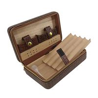 Cigar Case Portable Genuine Leather Cedar Cigar Travel Case Cedar Humidor Stand Set Wooden Box for 4 Cigars