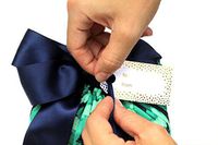 Premium Hook-On Ribbon Blue Gift Tags (Set of 15) - Blue FOIL - Use as Blue Gift Bag Tags, Hang Tags, Baby boy Favor Tags or Thank You Tags! Faster & Easier Than White Gift Tags with String!