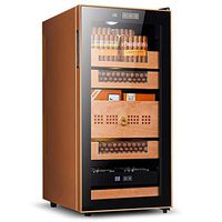 FJNS Electronic Cigar Humidor -Intelligent Digital Touch and Insulation and Moisturizing Cooling Feature - Double Tempered Glass - Spanish Cedar Shelves,Golden,78L