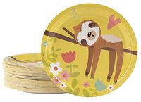 Disposable Plates - 80-Count Paper Plates, Animal Party Supplies for Appetizer, Lunch, Dinner, and Dessert, Cute Sloth Design, 9 x 9 Inches