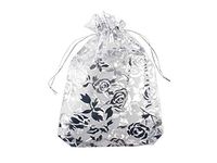 QIANHAILIZZ 5 x 7 Inch 100 Heart Organza Jewelry Gift Pouch Candy Pouch Flower Drawstring Wedding Favor Bags (White White Flower)