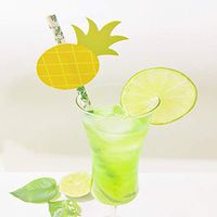 Paper Straws with Bamboo Print and Green Leaves Print, Jinye Biodegradable Drinking Straws, Drinks, Smoothies, Shakes and Party Supplies Decorations