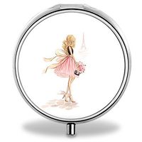 Girl Pill Case, Round Stainless Drug Organizer Container Medicine Cover for Pocket Daily&Weekly