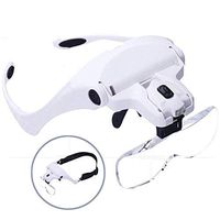 Jing Boutiques/Headband with Magnifying Glass with LED Light, Hands Free Reading Head with Magnifying Glass, Magnifying Glass with 2 LED Lights 5 Detachable Lenses for Reading, Jewelry Magnifier, wa