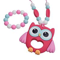 Munchables Owl Sensory Chew Necklace - Sensory Chewable Jewelry for Girls (Pink Owl & Matching Bracelet)
