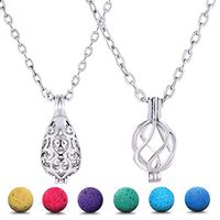 Blulu 2 Pieces Aromatherapy Essential Oil Diffuser Necklace Hollow Stainless Steel Necklace with 24 Pieces Lava Stone for Women and Girls