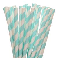 Light Blue Striped Paper Straws (75)