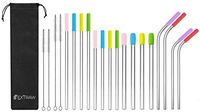 Extraw | Set of 16 Reusable Stainless Steel Smoothie/Shake, Regular and Extra Long Metal Straws with Cleaning Brush, Silicone Tips, and Travel Case | Eco Friendly | fits YETI Tervis RTIC Tumbler