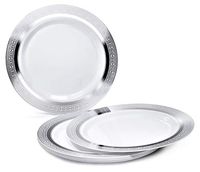 " OCCASIONS" 240 Plates Pack, Heavyweight Disposable Wedding Party Plastic Plates (10.5'' Dinner Plate, Palace in White & Silver)