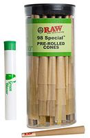 RAW Pre Rolled Cones 98 Special: 100 Pack - Rolling Papers with Filter Tips - Clean & Slow Burning RAW Cone - Includes Green Blazer Doob Tube