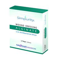 Simpurity Alginate Wound Dressing First Aid with Antimicrobial Silver, 12" Rope, Box of 10