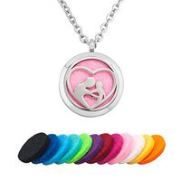 CoolJewelry Essential Oil Diffuser Necklace Heart Love Aromatherapy Pendant Love Mom Locket Magnetic Perfume Stainless Steel Jewelry