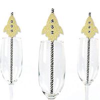 Gold Glitter Rocket Ship Party Straws - No-Mess Real Gold Glitter Cut-Outs and Decorative Outer Space Baby Shower or Birthday Party Paper Straws - Set of 24