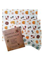 Beeswax food wrap Set of 3 FDA approved Alternative to plastic and tin foil to wrap fresh and cold items (Brown honeybee) plus biodegradable stickers