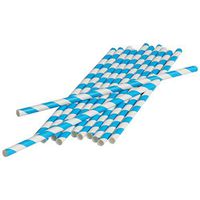 U.S. Toy Dozen Turquoise Light Blue Striped Vintage Style Nostalgic Sturdy Paper Drinking Straws - 7.5"