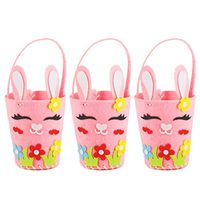 PRETYZOOM 3PCS Easter Egg Bag Flower Bunny Basket Bags Cartoon DIY Easter Tote Bags Nursery Kids Egg Handbag Early Educational Toy ï¼ˆPinkï¼‰